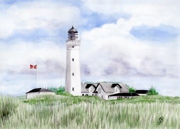 Poster DIN-A4 Watercolor Maritime Art Print Art Print North Sea Denmark Danmark Hirtshals dunes lighthouse